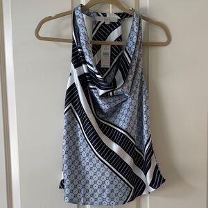 LOFT Light Blue & Navy Patterned Draped Halter Camisole